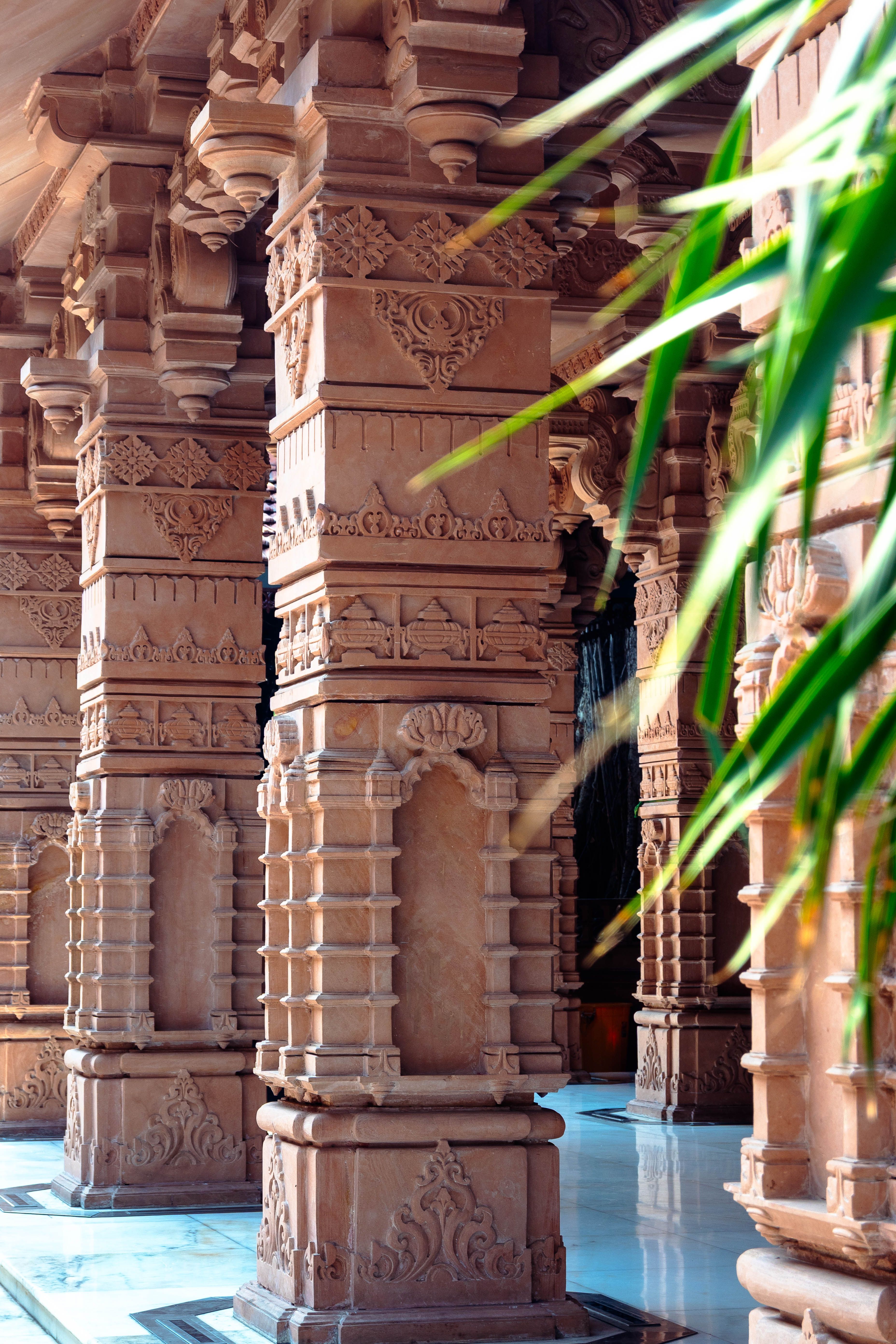 Sandstone temple pillars in progress